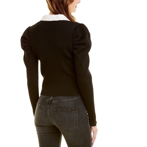 Embroidered Collar Knit Cardigan | Black Collared Cardigan - Picture 4 of 8